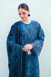 Baroque — 3pc on Digital Lawn with 4 side printed Lawn Dopatta image 1